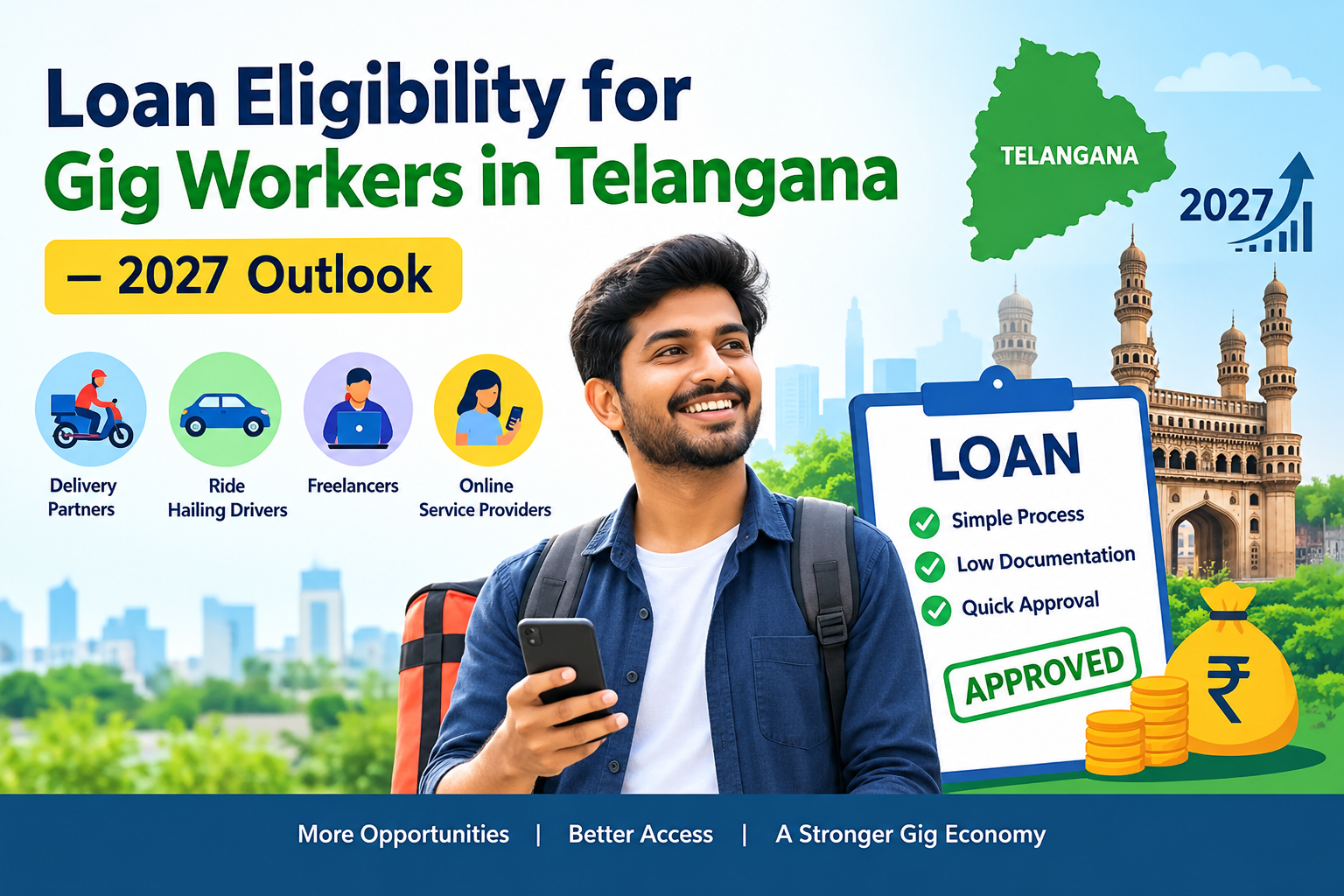 Loan Eligibility for Gig Workers in Telangana 2027 Outlook – Personal loan eligibility, income documentation, and financial opportunities for delivery partners, ride-hailing drivers, freelancers, and online service providers.
